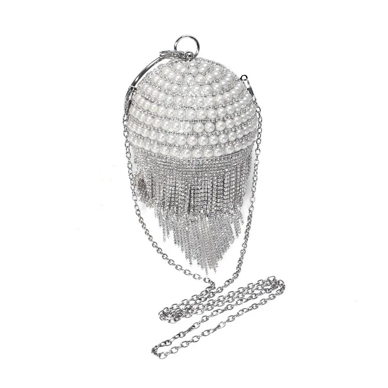 Luxy Moon Silver Round Pearl Glitter Clutch Bag Side View