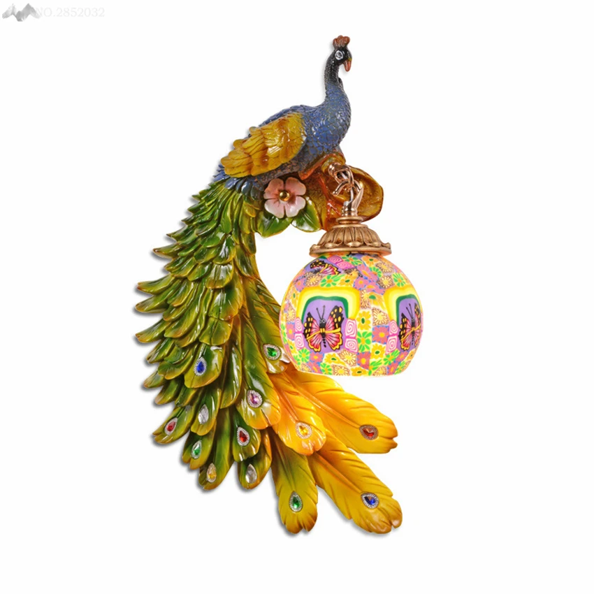

LFH Fashion creative peacock Resin wall lamp Nordic bedroom bedside living room cafe TV background wall lamp led wall light