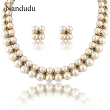 Nandudu 2 capas de Perlas de Imitación Collar Pendientes de La Joyería Cristalina de la Muchacha de Las Mujeres Regalo de La Joyería Femenina N759