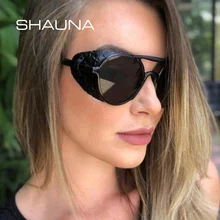 Солнцезащитные очки SHAUNA из искусственной кожи в стиле ретро и панк, женские брендовые дизайнерские модные мужские круглые защитные очки, ветрозащитные солнцезащитные очки