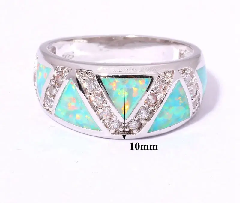 CiNily Created Green Fire Opal Cubic Zirconia Silver Plated Ring Wholesale Retail for Women Jewelry Ring Size 7 8 OJ8007