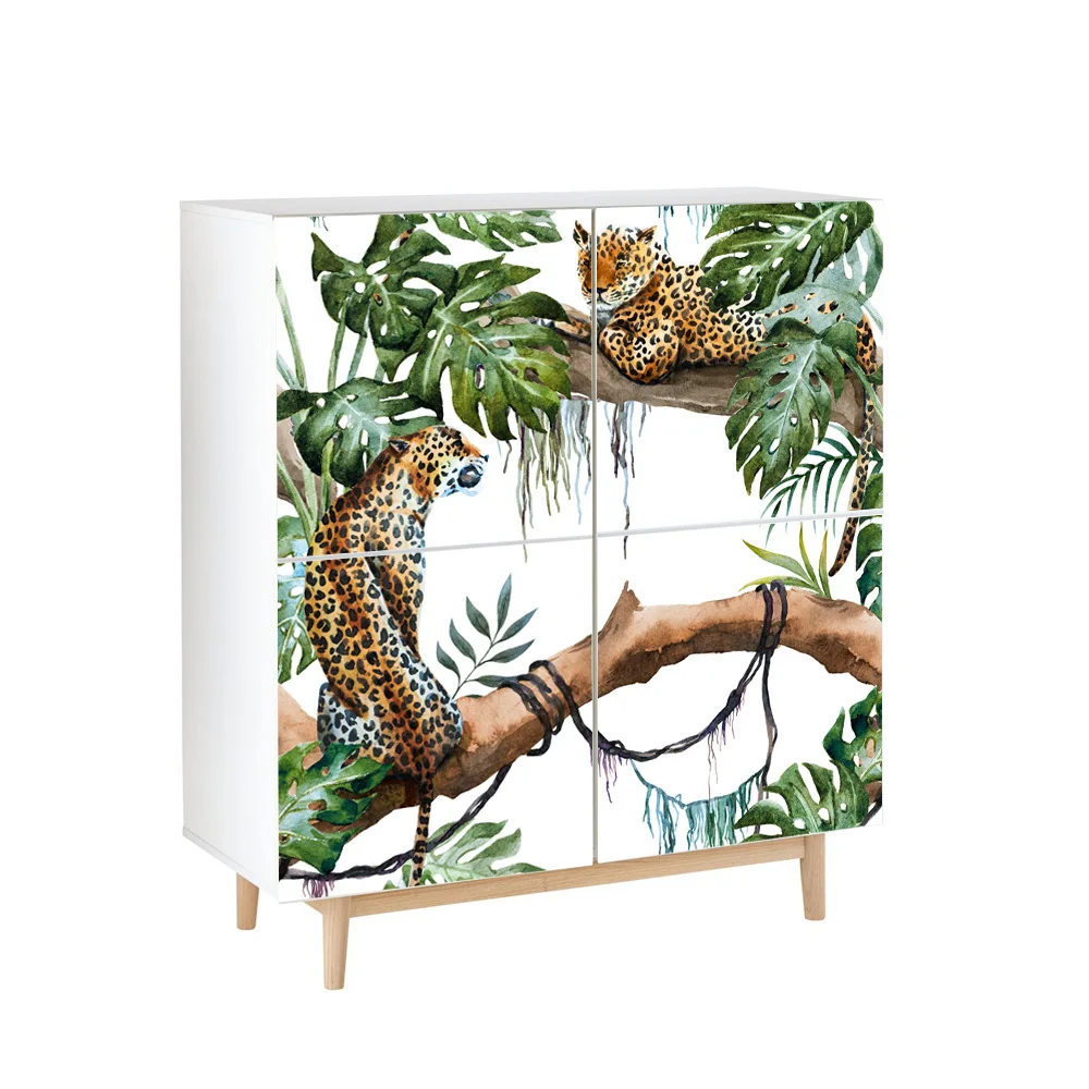 

Tropical leopard sticker PVC self-adhesive bedroom waterproof storage cabinet sticker Furniture renovation sticker decoration