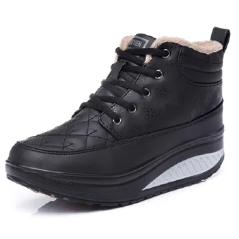 

Women Slimming Running Shoes Winter Warm Fur Fitness Shoes Leather High Top Damping Training Sneakers B777