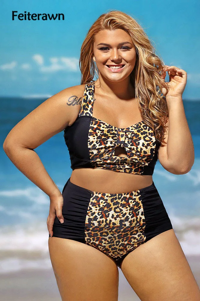feiterawn 2017 estate sexy leopardo splice curvy a vita alta costume da bagno delle donne costumi