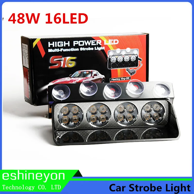 16 LED 48W Windshield Led Strobe Light Auto Flasher Signal Emergency Fireman Police Beacon Warning Lights
