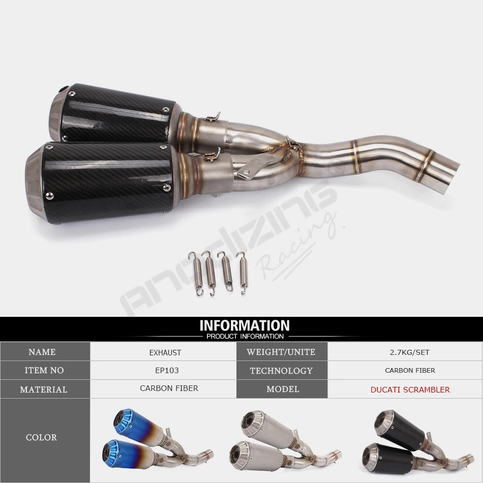 US $63.99 SCRAMBLER Motorcycle Exhaust full stystem middle pipe Muffler for DUCATI SCRAMBLER SlipOn