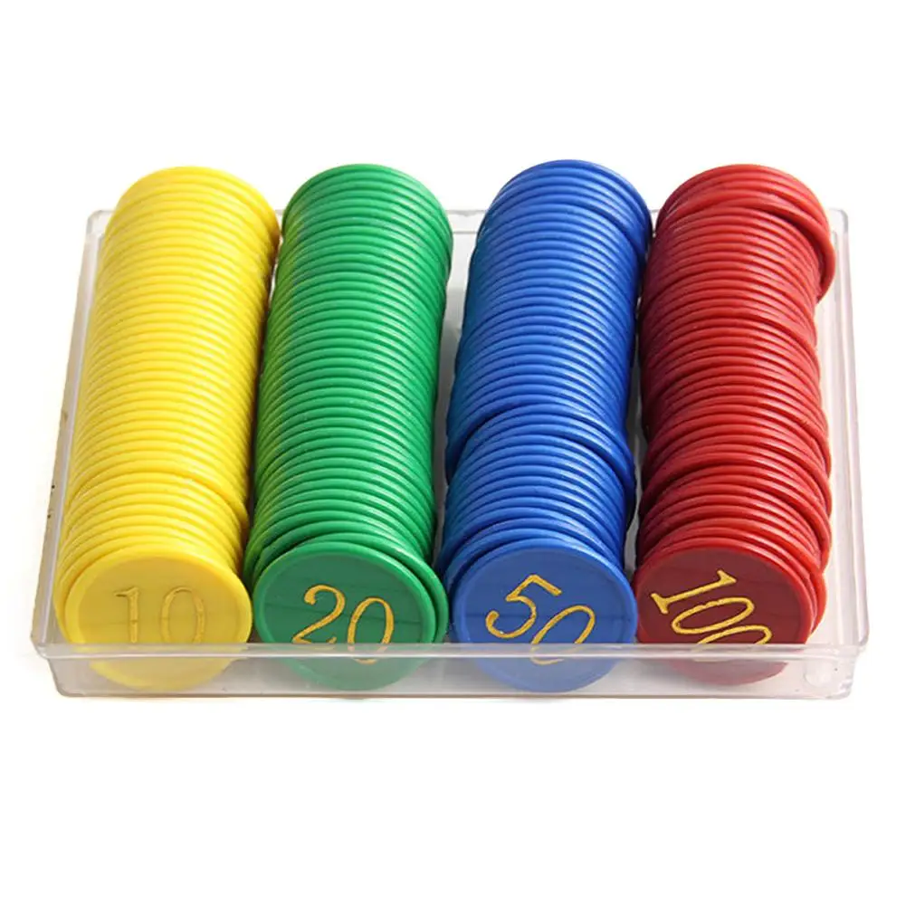160-piece Plastic Poker Chips With 4 Gold Numbers Printed For Plastic Coins Game Chips-yellow + Green + Red + Blue