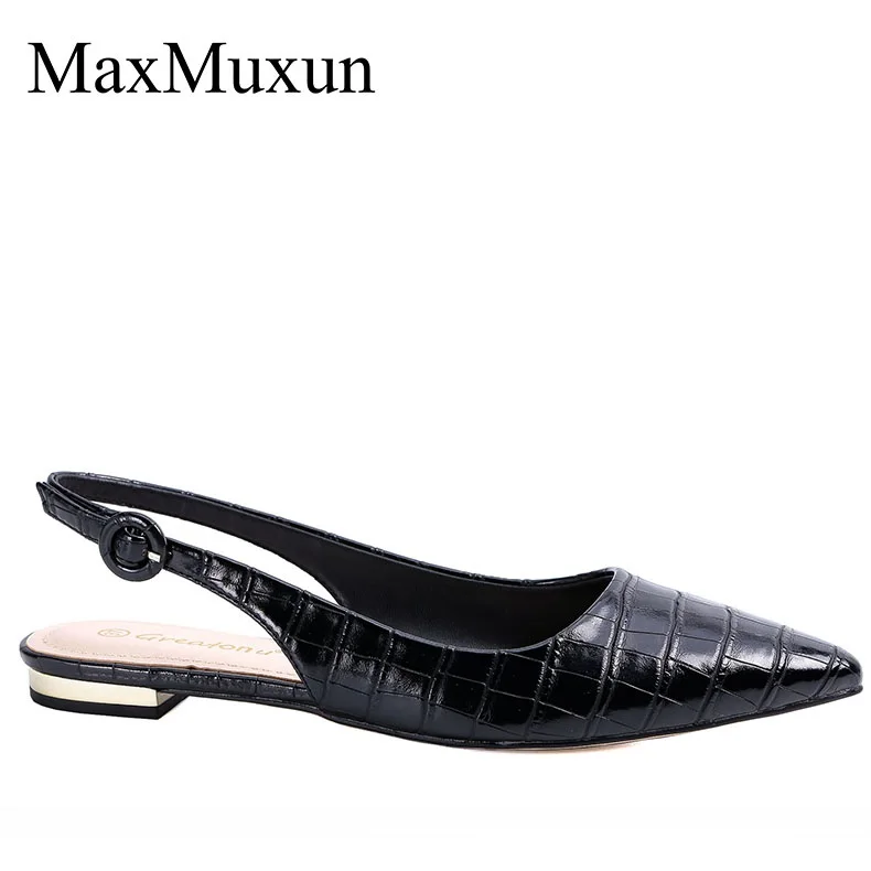 MaxMuxun/женские босоножки на низком каблуке; женские модные туфли с острым носком на плоской подошве; повседневные туфли-лодочки на не сужающемся книзу массивном каблуке - Цвет: Black