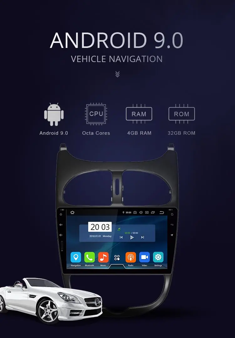 Cheap LJDA Android 9.0 Car Multimedia Player For Peugeot 206 2002 2003 2004 2005 2006 2007 2008 GPS Stereo Radio 4G+32G Stereo WIFI 1