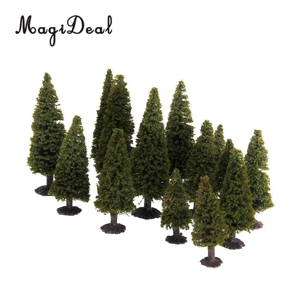 Boxed 15Pcs Multi Scale Cedar Model Trees Train Track Street Railway Building Diorama Scenery HO N Z