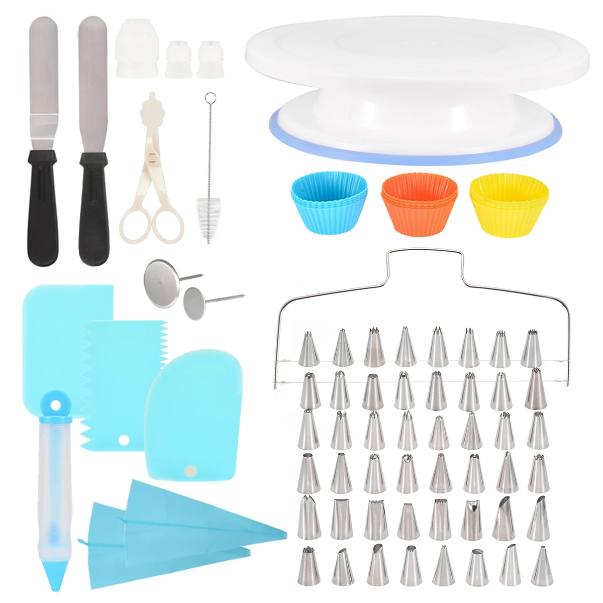 

106pcs Cake Turntable Cake Decorating Tools Rotating Cake Stand DIY Baking Tools Kitchen Display Stand Icing Tips Spatula Set