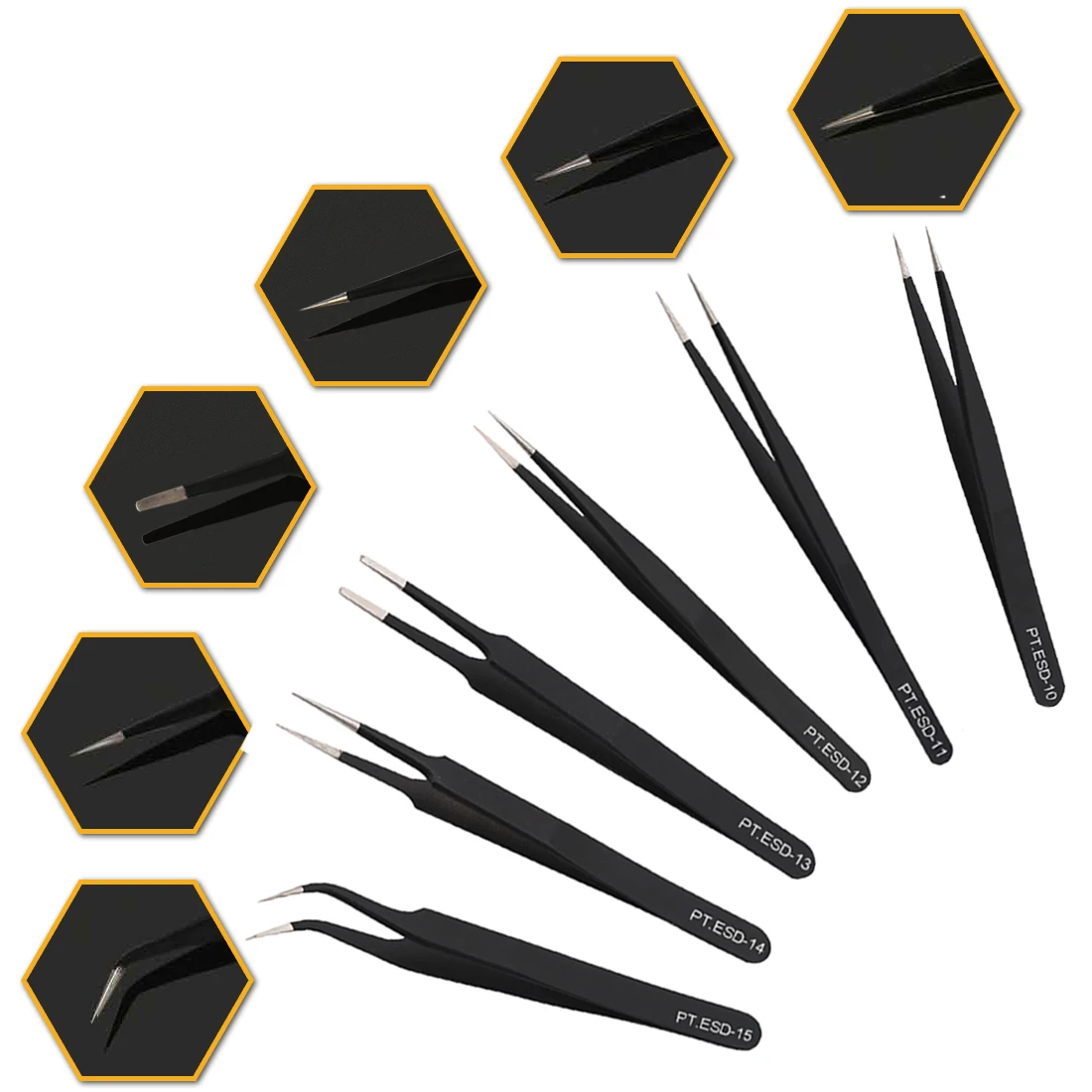 

Hand Tools 6Pcs Anti-static ESD Stainless Steel Tweezers Maintenance Tools Industrial Precision Curved Straight Tweezers