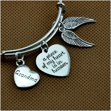 Angel Wing bracelet Memorial bangle A piece of my heart is in Heaven Sympathy Gift Loss of Mom Daughter Grandpa Dad Son new another little piece of my heart