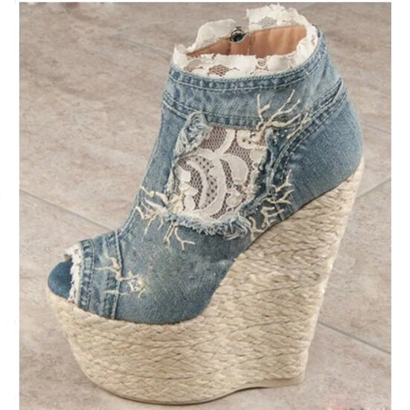 denim wedge heel shoes