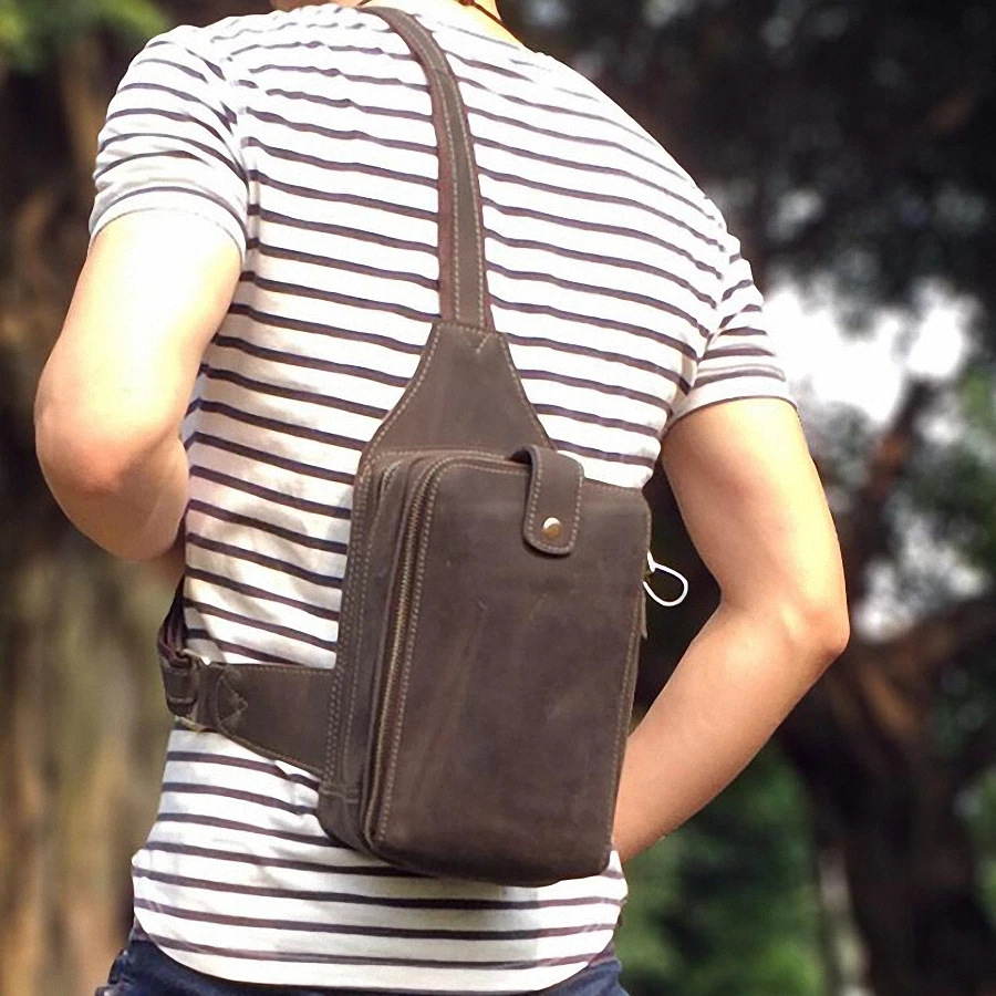 Männer Brust Pack Einzigen Schultergurt Zurück Taschen Echt Leder Reise Männer Umhängetaschen Vintage Echtem Leder Brust Tasche LI-2160