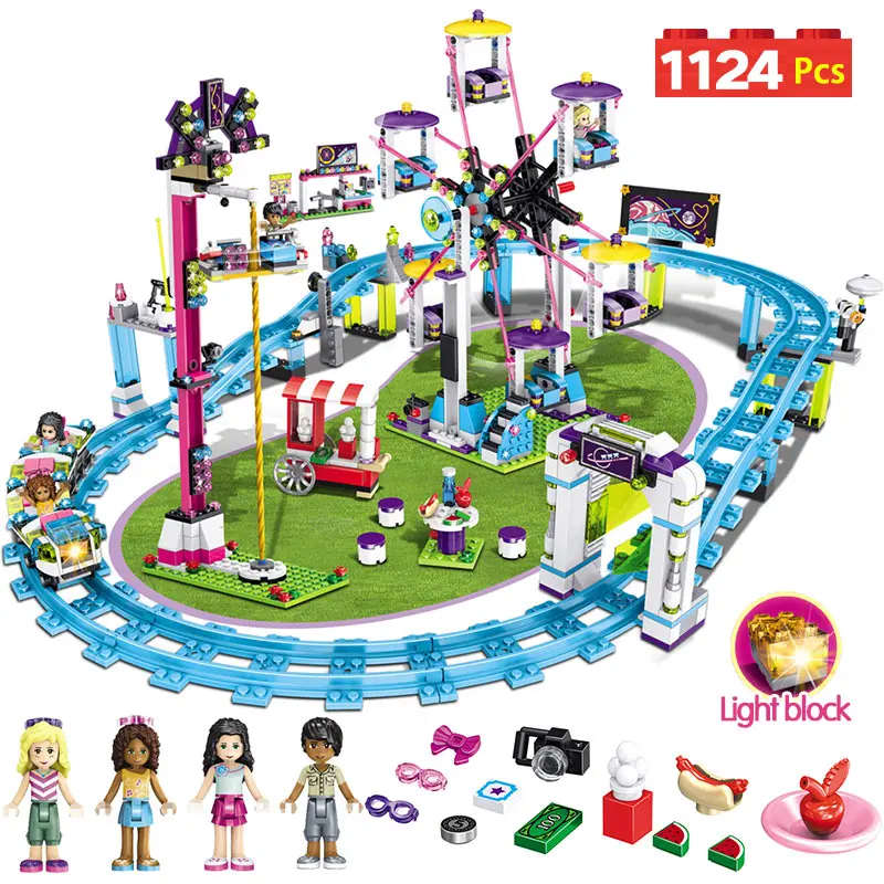 

Bricks Compatible with LegoINGLY Blocks Friends Amusement Park Roller Coaster Figure Model Toys Hobbie Children Girls