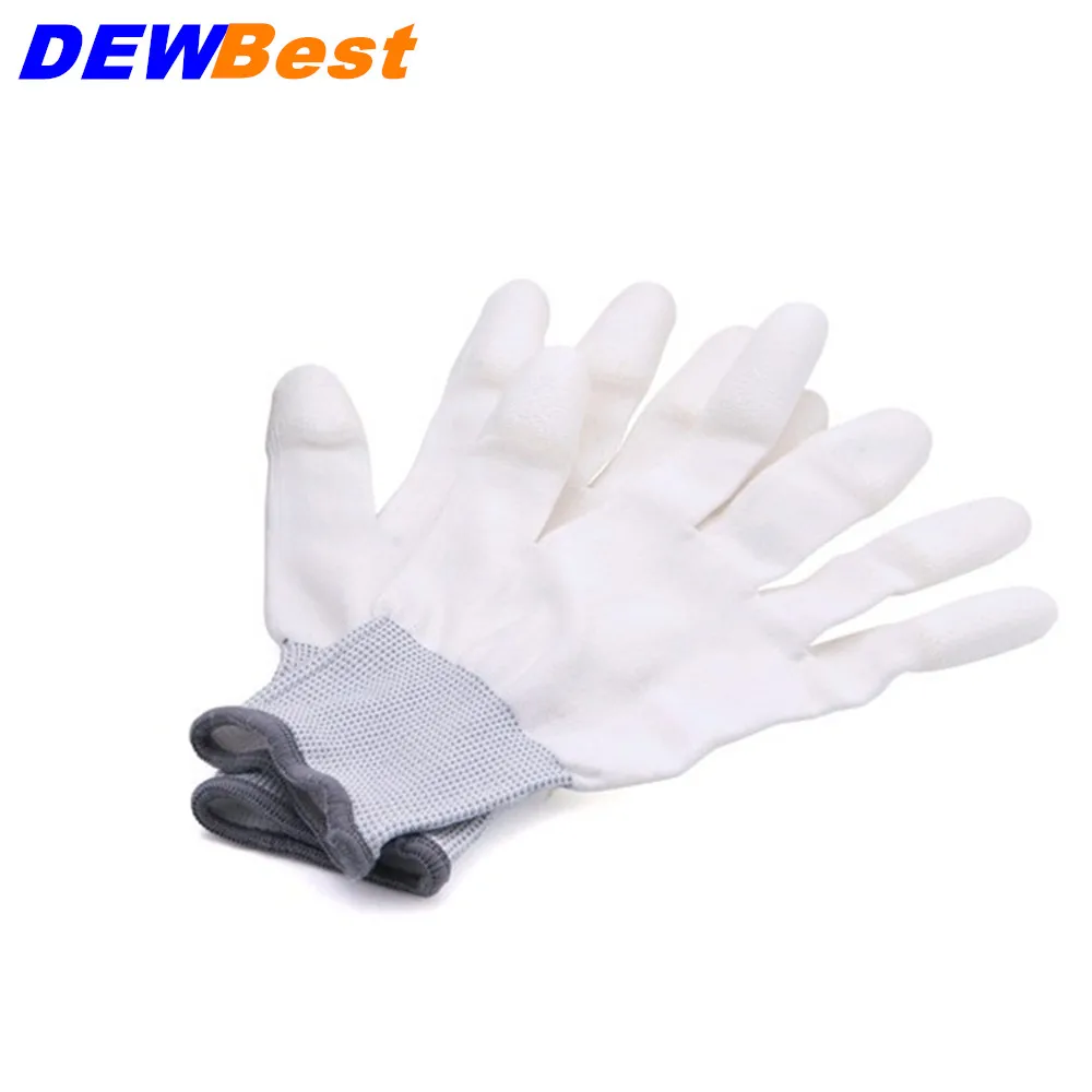 

13 Gauge Knitted White Nylon Dipped PU Finger ESD Electrician Work Gloves