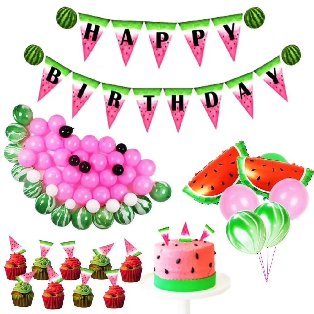 83 шт. вечерние Арбузные принадлежности счастливый плакат "с днем рождения" Арбуз фольга шары из латекса дети Гавайи День Рождения украшения для взрослых - Цвет: Watermelon set