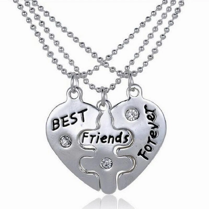 

Hot Sale Jewelry Trendy Chic Silver Gifts Necklace Best Friends Forever Three Parts Match Pendant Necklace