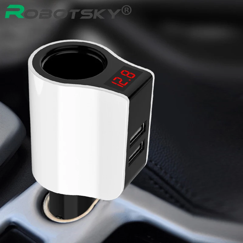 

Robotsky Dual USB Car Cigarette Charger 2.1A Fast Phone Charge Adapter with LED Digital Display for iPhone Samsung Pad