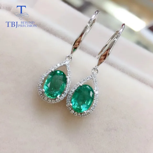 US $799.00 TBJ18k natural emerald earring natural diamond jewelry women