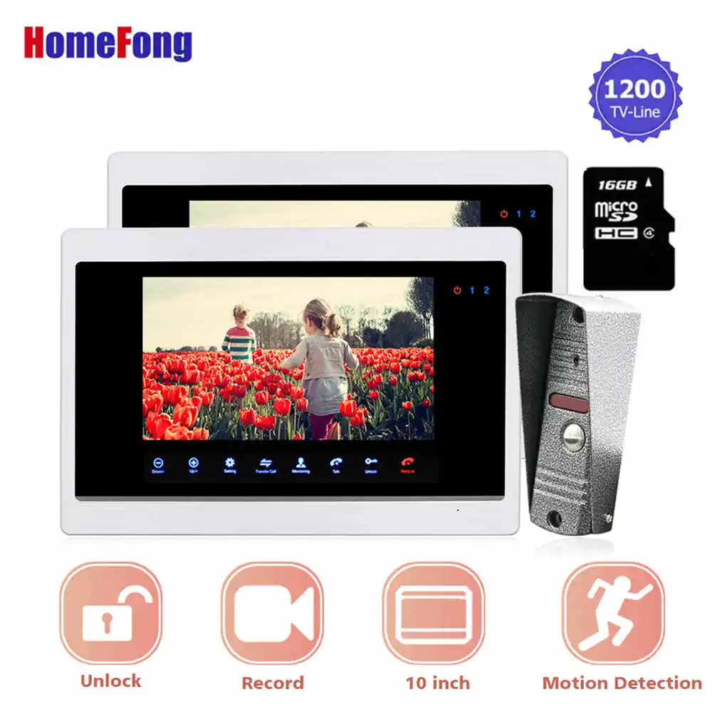 

Homefong 10 inch Video Door Phone 2 Monitors Wired Video Doorbell Intercom System 1 Outdoor Panel Station Metal Large screen