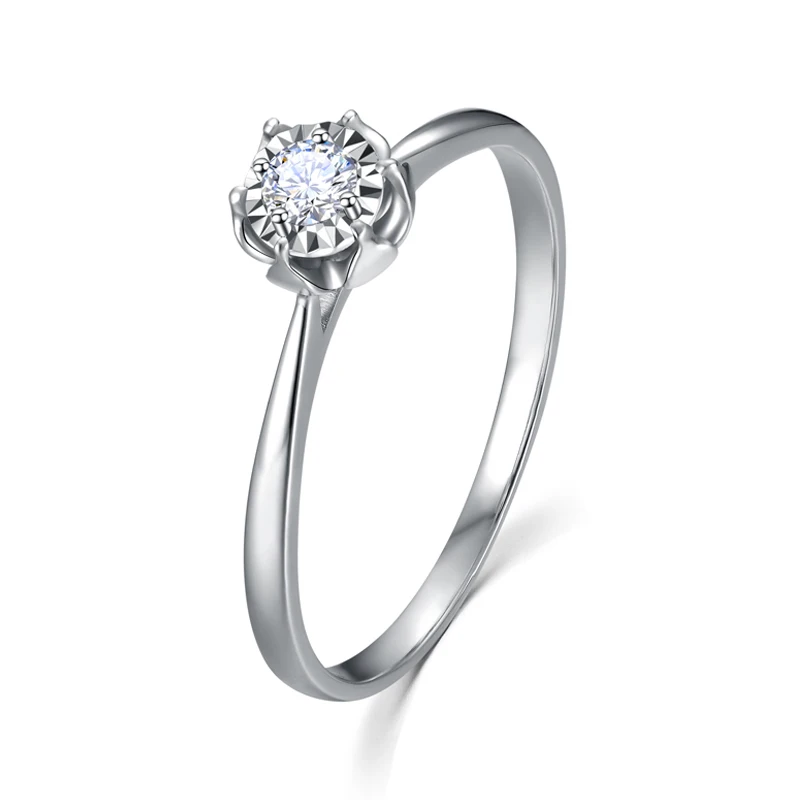 

100% Real Natural Diamond Engagement Ring For Lady 14k White Gold Prong Settings Halo Style