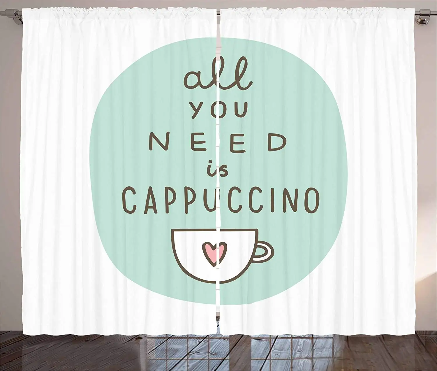 

Funny Words Kitchen Curtains All You Need a Cappuccino Quote with Cup of Coffee and Heart Window Decor Panel Set for Kitchen