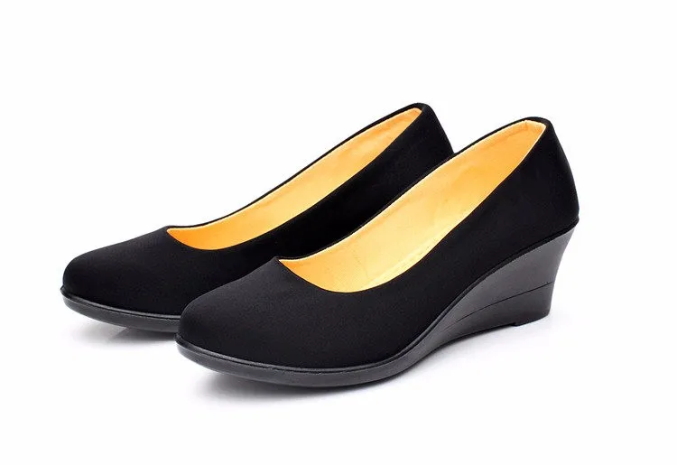 

GOXPACER 2018 Spring And Autumn Women Shoes OL Wedge Cloth Lacing Women Pumps Shallow Mouth High Heels Plus Size Wholesale