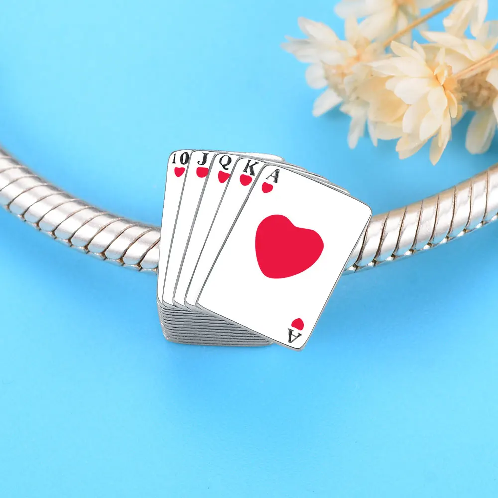 

Fit Original Pandora Charms Bracelet Beautiful New Playing Cards Charm Bead 925 Silver Gift Jewelry Making Berloque European DIY