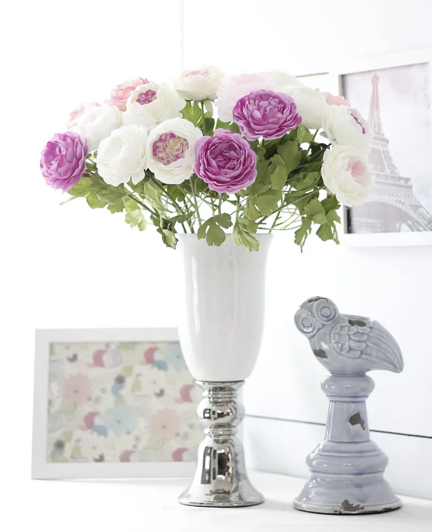 roses artificial peonies white yellow red pink flower silk wedding home party decoration (9)