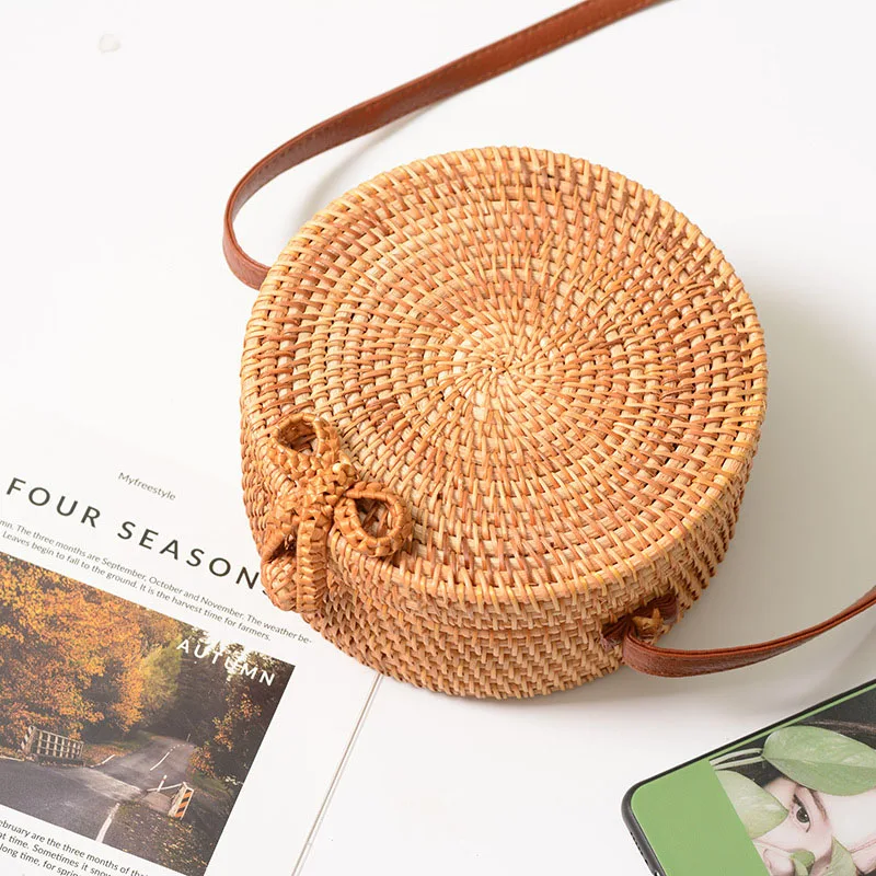  Vintage Handmade Women Rattan Bag Woven Bow Shoulder Bags Beach Straw Bag Messengers B161 - 32962449410