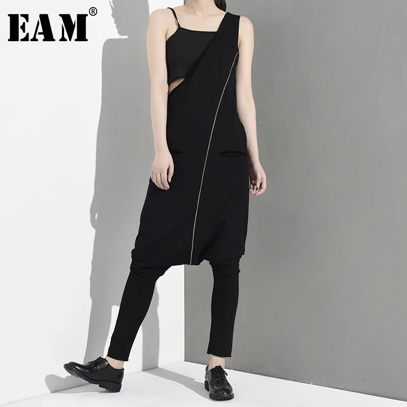 

[EAM] 2019 New Autumn Winter High Waist Ling Split Joint One Shulder Loose Long Pants Women Jumpsuit Fashion Tide LA9150