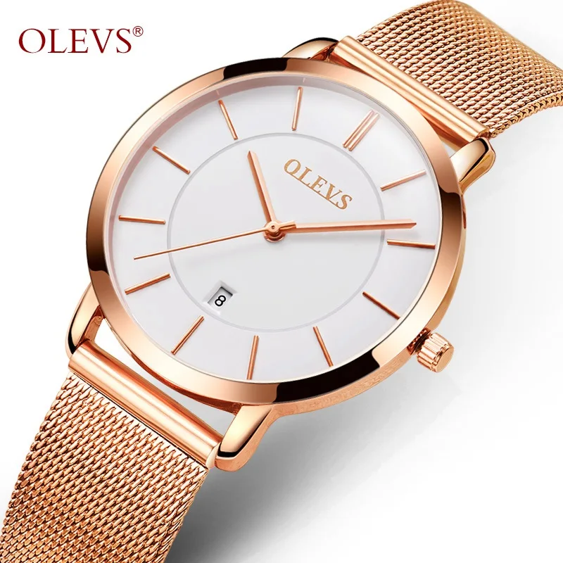 OLEVS, стальные часы из розового золота, женские часы, Топ бренд, Роскошные, Япония, механизм, кварцевые, ультра тонкие, женские часы, календарь, montre femme