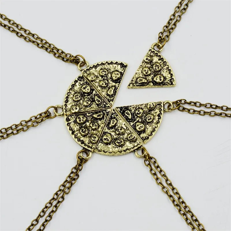 1pcs/ 1 Set Retro Metal Pizza Pendant Necklace Best Friendship Jewelry