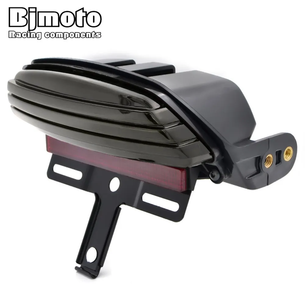  BJMOTO Motorcycle Fender License Plate Smoke Tri-Bar Fender LED Tail Light with Bracket For Harley  - 32826503421