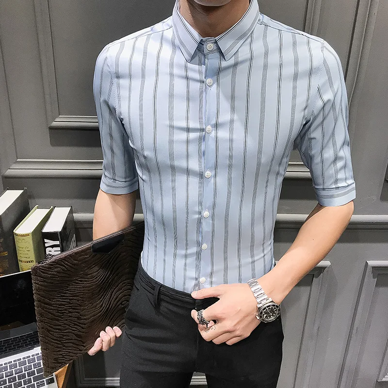 Fashion 2019 Summer New Half Sleeve Shirt Men Streetwear Casual Striped ...