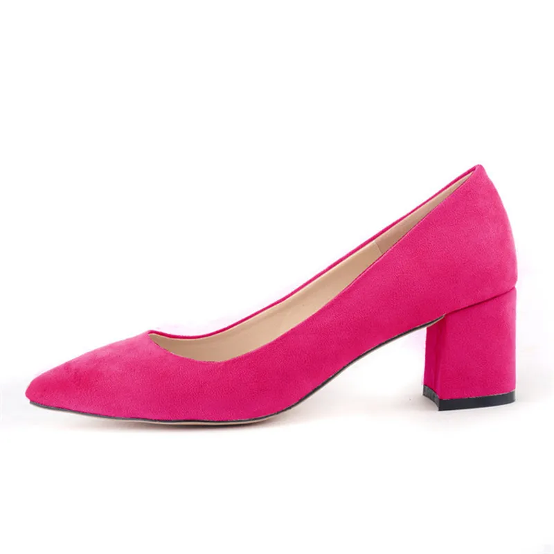 LOSLANDIFEN/свадебные женские туфли на высоком квадратном каблуке с острым носком из овечьей кожи, пикантные женские туфли, 06981R, size35-42 Mujer Zapato - Цвет: 06981R rose red