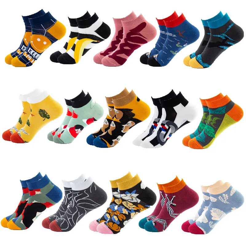 

summer Trendy happy Socks men Cotton Boat Man Socks Interest Funny Originality Series harajuku ankle sock Animal fruit