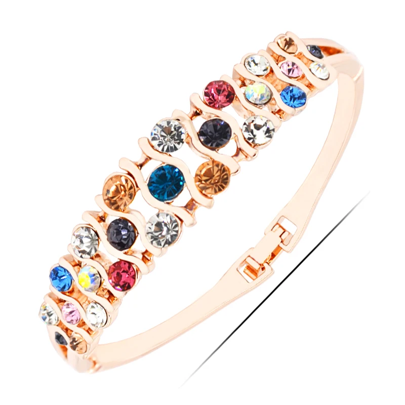 W003 Multicolor Rhinestone Bangles Women Gold Color Jewelry 2017 Latest