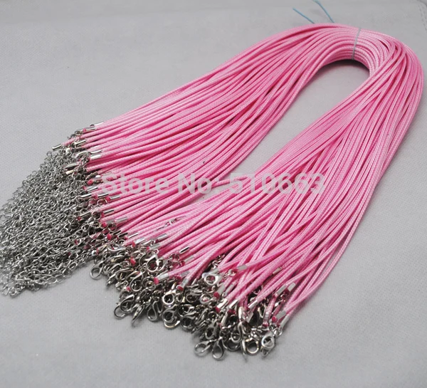 

100 Pieces/Lot, Soft Import Waxed Cord Necklace Chain Pink Color Fashion Jewelry Pendant Design Size 2.0mm 45 Cm length