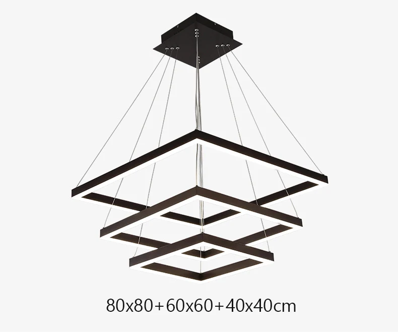 Современный промышленный черный светодиодный подвесной светильник, прямоугольная круглая лампа для гостиной, офиса, квадратное кольцо, большая подвесная Подвесная лампа - Цвет корпуса: 3 rings square