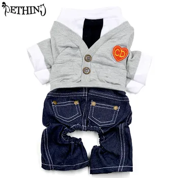 

Spring Autumn Pet Puppy Clothes for Small Dog Cat dog Jumpsuit Clothing Jacket gray Color dog Jean coat XS S M L XL Size choose
