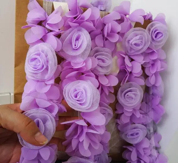 Кружевной воротник тканевый с объемной розой кружевной цветочной вышивкой лента