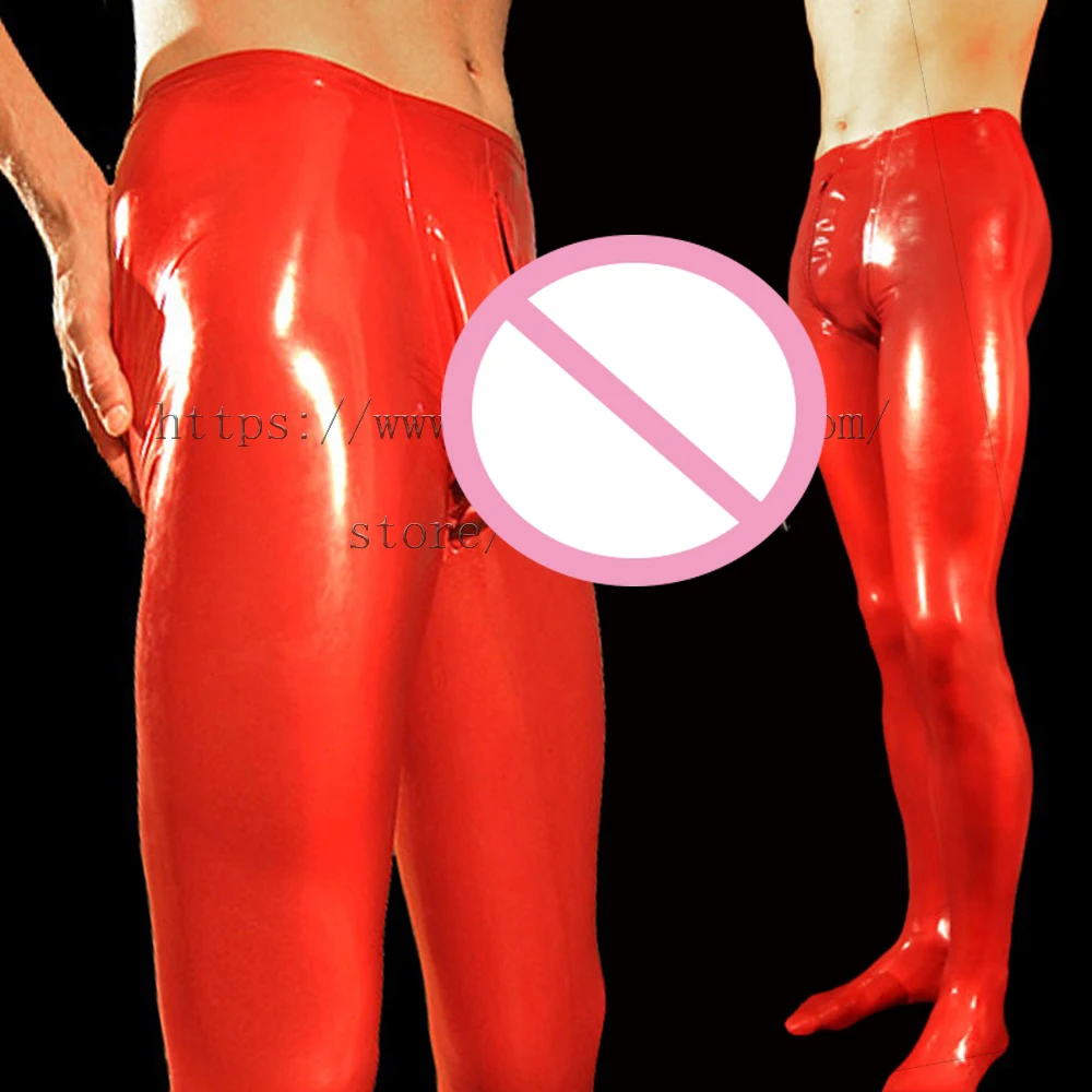 

Erotic latex leggings Fetish latex pants with hidden condom in solid red color