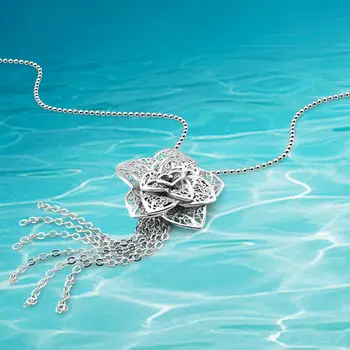 

Chinese wind hollow Peony flower pendant,925 sterling silver necklace.Delicate women accessories, jewelry party