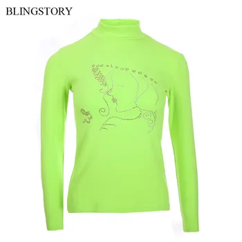 

BLINGSTORY Autumn Tops Black Cotton Casual Plus Size Women Bead Long Sleeve Turtleneck T-shirt S-5XL