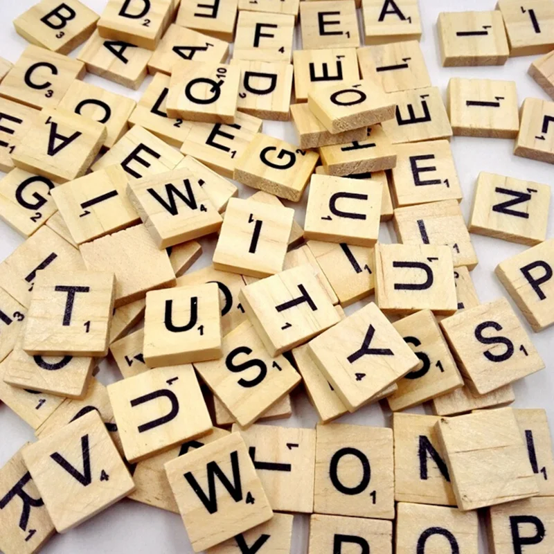 100Pcs Wooden Alphabet Scrabble Tiles Black Letters Numbers For