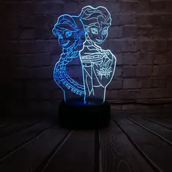 Новый 3D лампа Эльза Анна Принцесса мультфильм Fiugre Смешанные Многоцветный Led ночник дети игрушки Настольный сенсорный Lampara творческий день