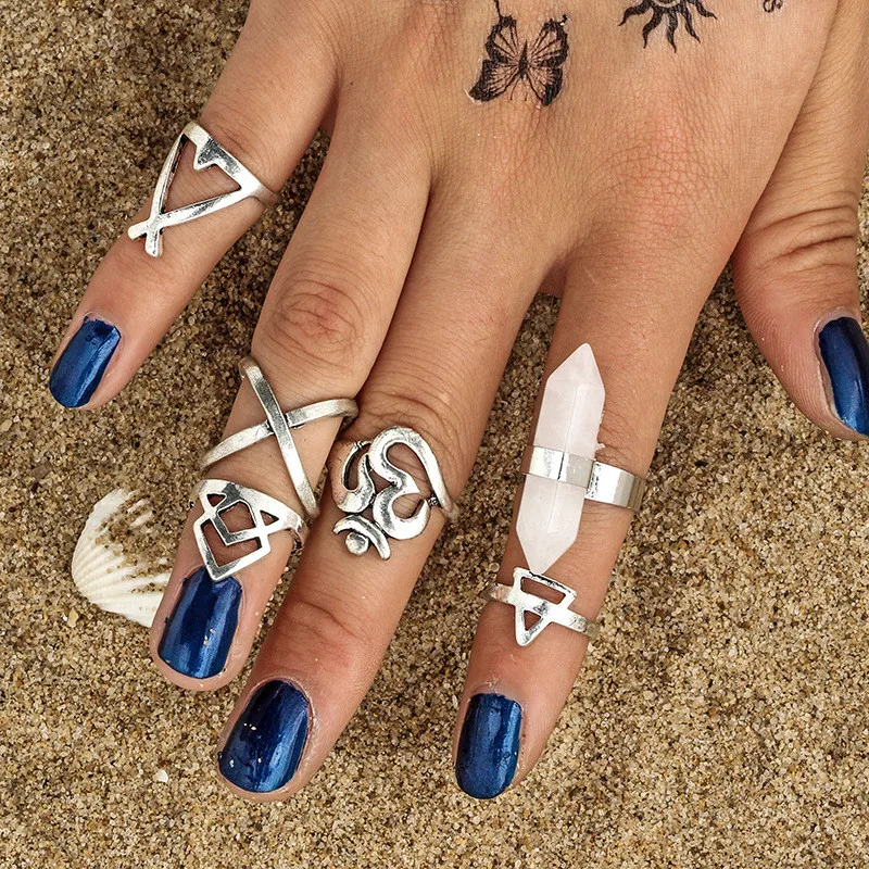 IFFURMON Vintage Wedding Ring Set Hollow Antique Silver Lucky Midi Rings Women Boho Jewelry Gypsy Adjustable Knuckle 6pcs | Украшения и
